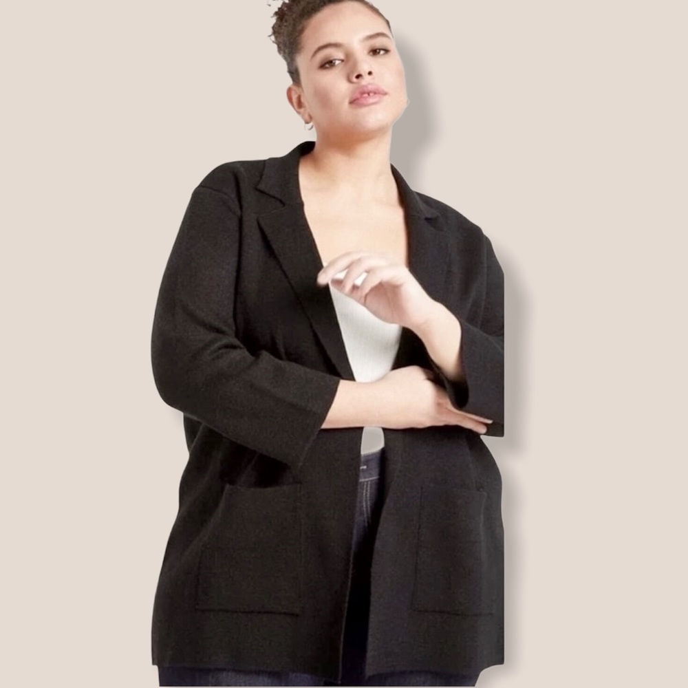 💜 ELOQUII Essentials Black Blazer Cardigan J…
